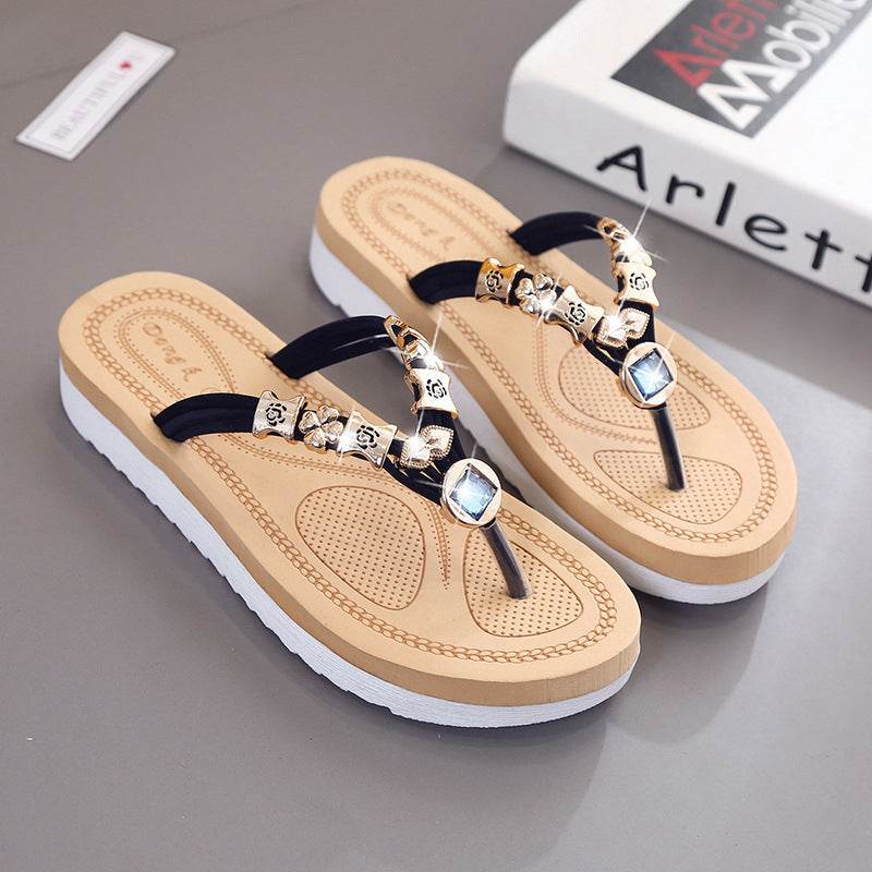 Rhinestone flip flops - Mubimart