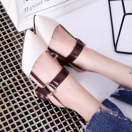 new hollow coarse sandals high-heeled shallow mouth pointed baotou shoes work shoes women Female sexy high heels B1284 - Mubimart
