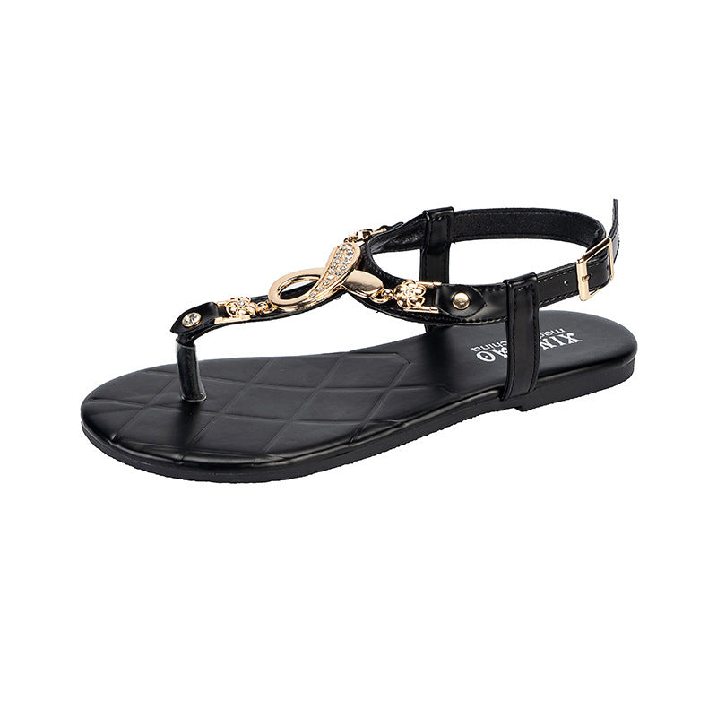 Sommer Flip-Flops mit Schnalle im Bohemian-Stil Flip-Flops Flache Sandalen