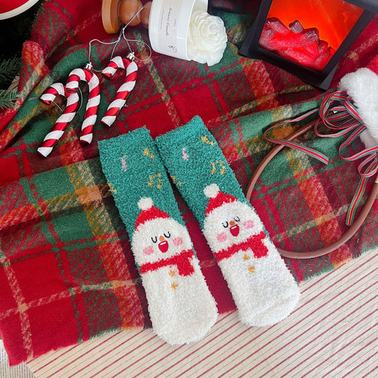 Christmas Lint-free Cute Coral Fleece Thermal Middle Tube Women's Socks