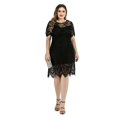 Summer Amazon Hot Large Size Women's Lace Dress Eyelash Plump Girls Waist Slimming Mini Midi Dress - Mubimart -  