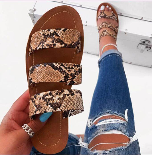 Snakeskin Flat Sandals - Mubimart