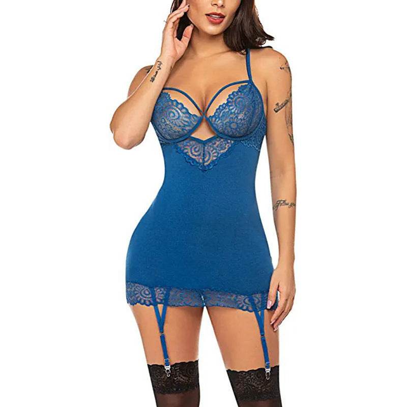 Lace shapewear suspender skirt suit - Mubimart