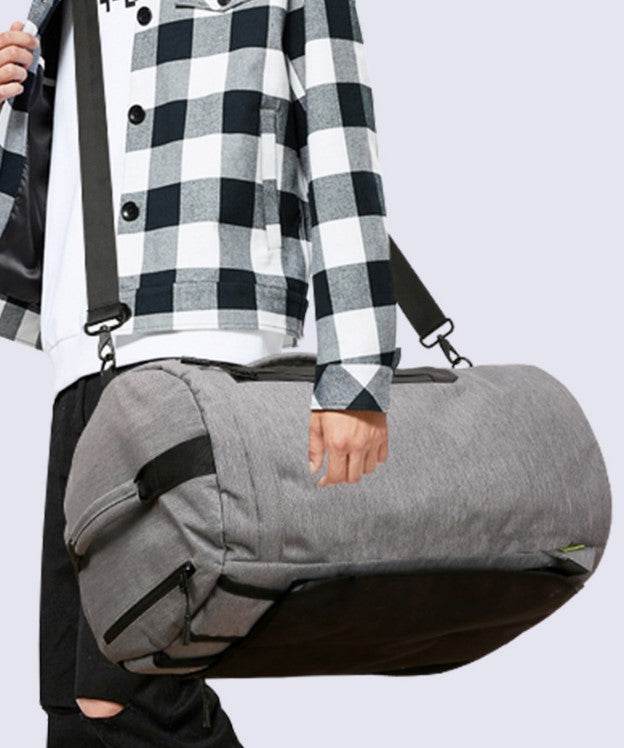 Large-capacity duffel bag men's gym bag waterproof folding cylinder bag - Mubimart