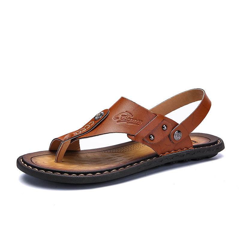 Men's two-toed leather plus-size sandals - Mubimart