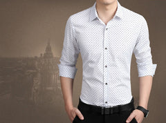 Brand Fashion Male Shirt Long-Sleeves Tops Polka Dot Printing Mens Dress Shirts Slim Men Shirt Plus Size M-5XL FGT