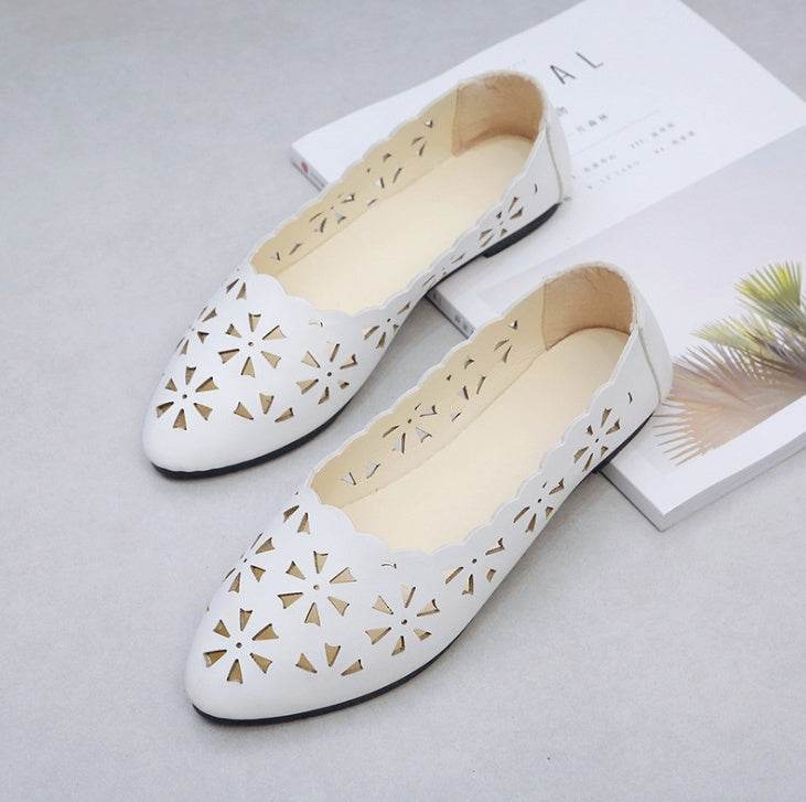 New Arrival Women Flats Shoes Flat Flat Heel Hollow Out Flower Shape Nude Shoes Pointed Toe Shoes zapatos mujer - Mubimart