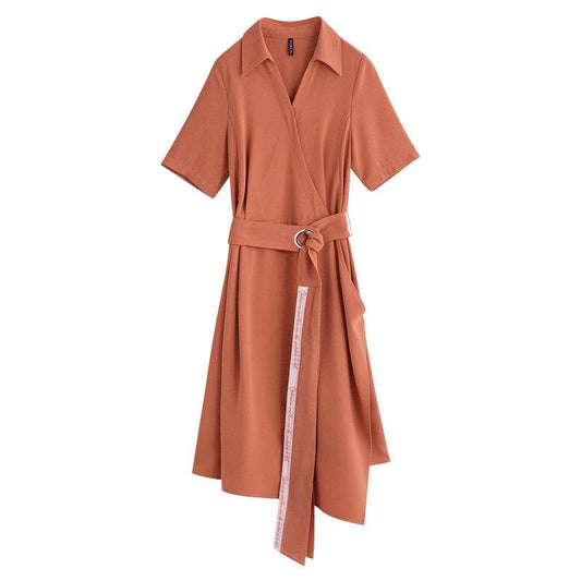 v-neck shirt dress - Mubimart