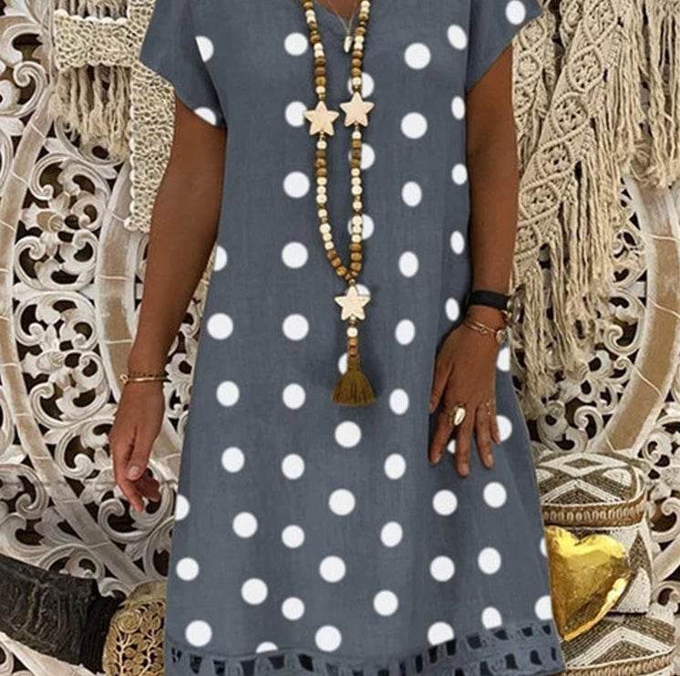 V-neck print midi dress - Mubimart