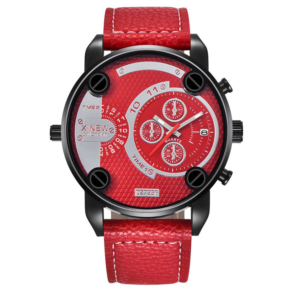 Mens Big Watches Fashion Leather Date Gifts Wristwatch - Mubimart