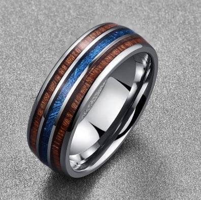 Nuncad Polished 8MM Hawaiian Koa Wood Men Ring Real Size Wedding Bands BlueVermiculite - Mubimart