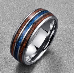 Nuncad Polierter 8MM Hawaiian Koa Holz Herren Ring Echte Größe Eheringe BlueVermiculite