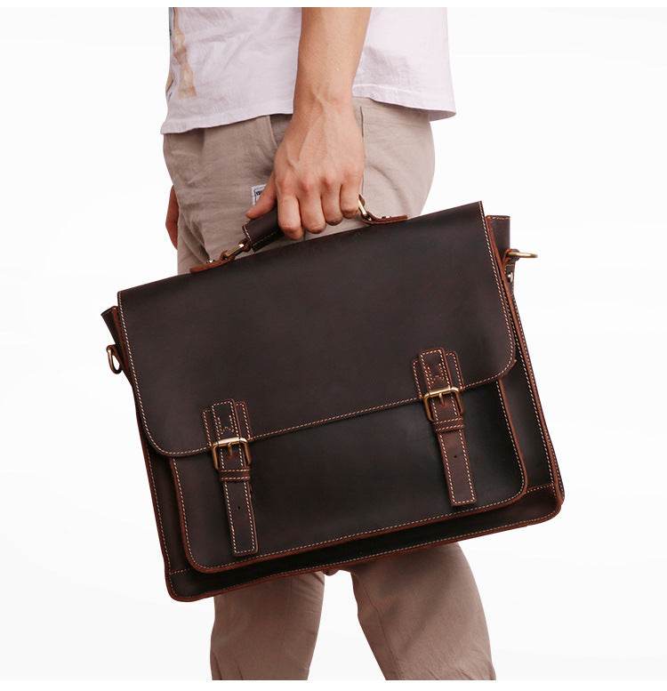 Genuine Leather Men's Business Briefcase - Mubimart