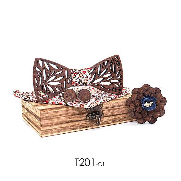 Wooden bow tie bow boutonniere suit - Mubimart