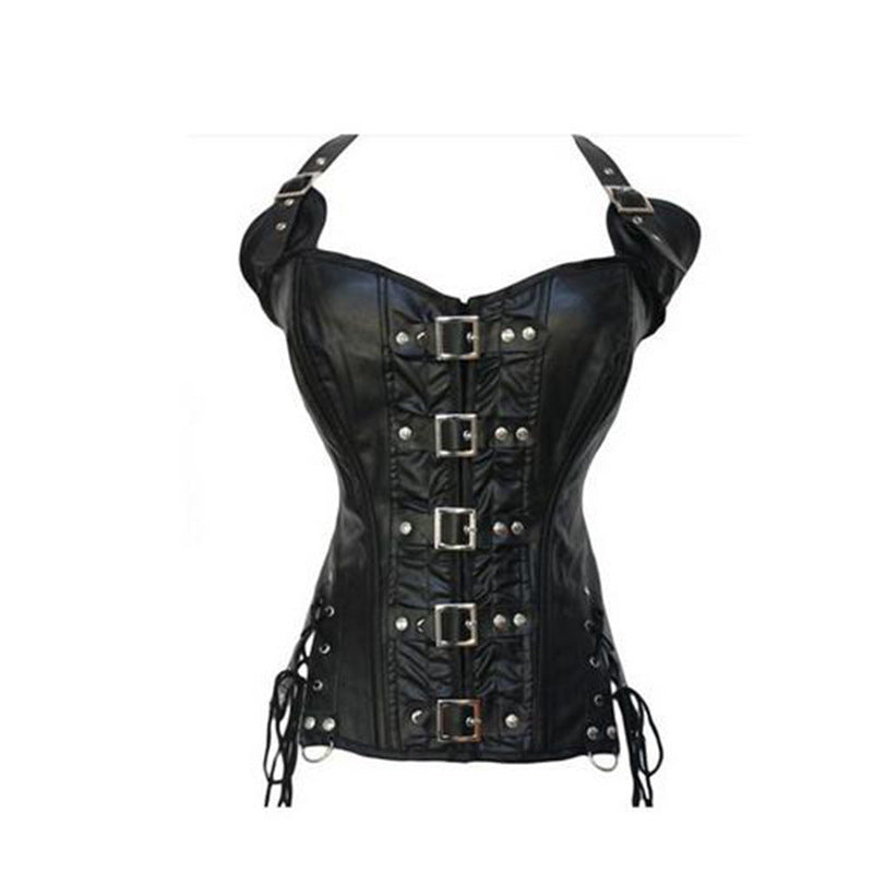 Punk PU corset leather halter corset - Mubimart - Corset 