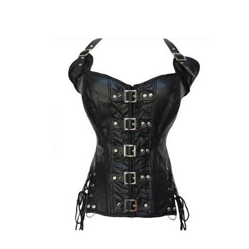 Punk PU corset leather halter corset - Mubimart