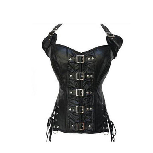 Punk PU corset leather halter corset - Mubimart