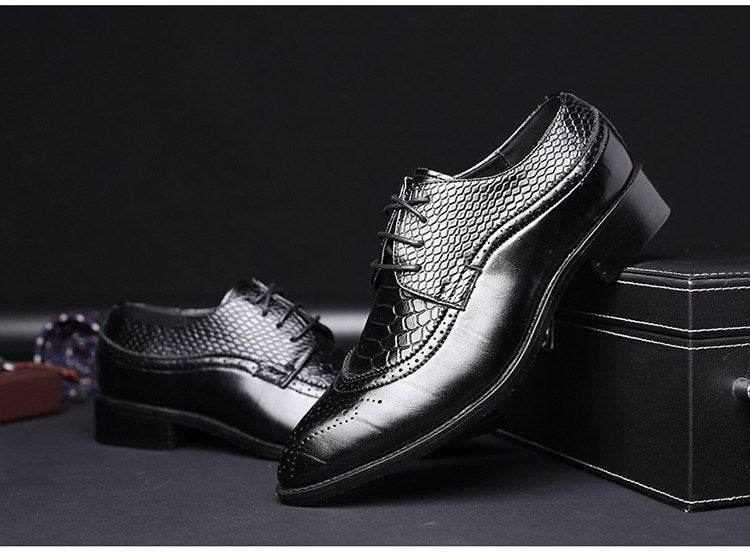 new spring men flats lace up male business oxfords men leather shoes - Mubimart