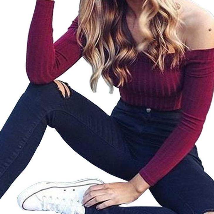 Women Off Shoulder Crop Top - Mubimart