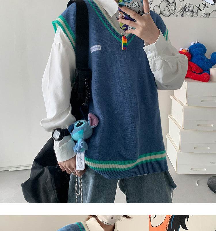 V-neck sweater vest - Mubimart