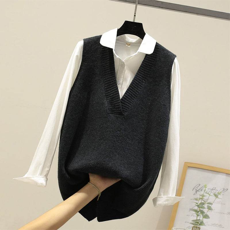 Knitted vest sweater vest - Mubimart