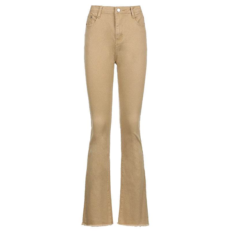 Brown High Waist Stretch Bootcut Jeans Women Casual Pants - Mubimart