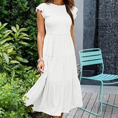 Bohemian Midi Short Sleeve Dress - Mubimart