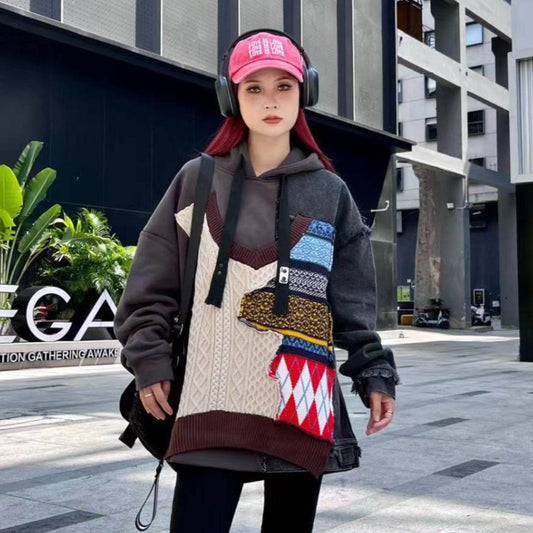Plus Size Pullover And Fleece Sweater Loose Hooded Coat - Mubimart