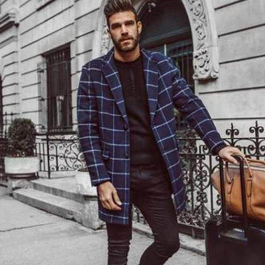 Men's plaid trench coat - Mubimart