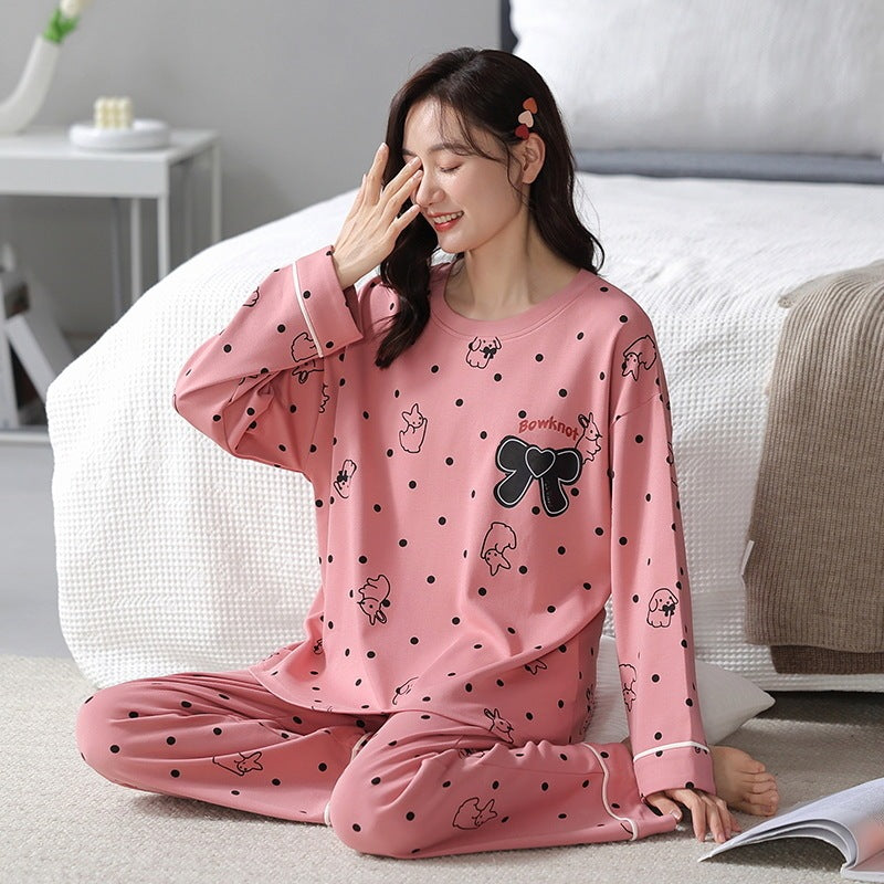 Loose Print Pajamas Women Autumn Winter Pyjama Set Long Sleeves And Trousers Elegant Sleepwear Girl Loungewear Home Clothes - Mubimart -  