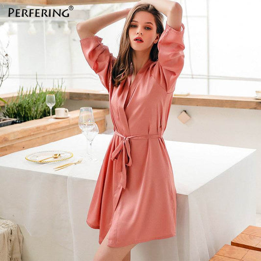 Lace nightgown simulation silk - Mubimart