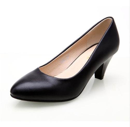 Hotel work shoes female black leather shoes with thick with business dress 43 large size professional shoes - Mubimart