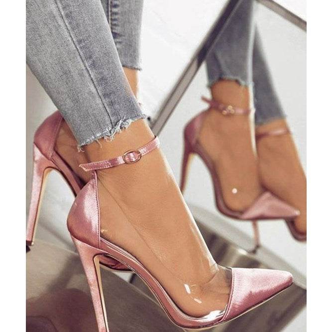Cotton sandal toe Strap shoes high heels - Mubimart