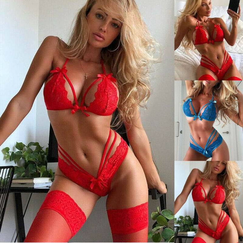 Bowknot lace sexy lingerie set - Mubimart