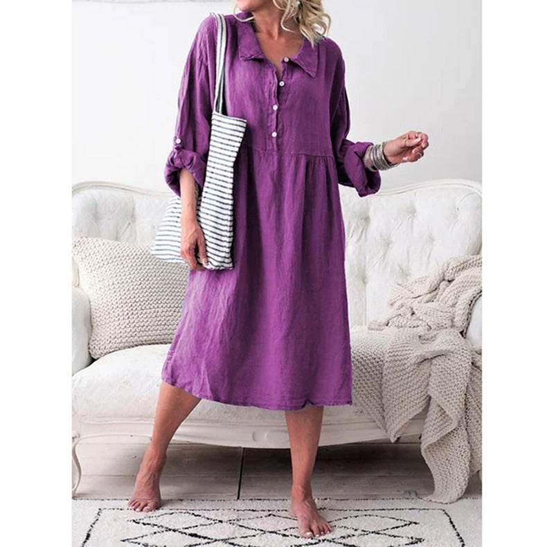Loose button midi dress - Mubimart