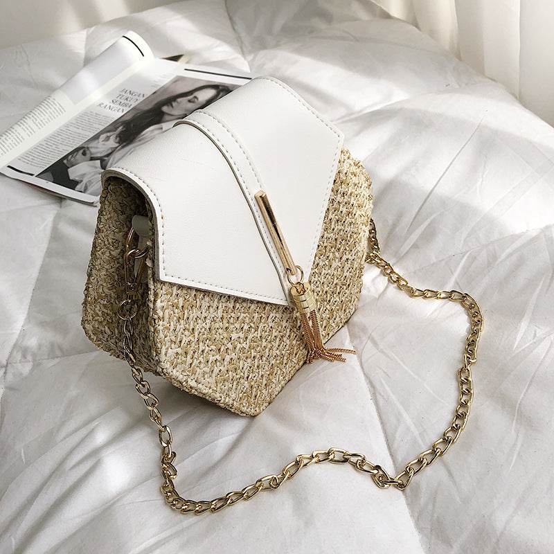 Straw bag shoulder messenger bag beach bag - Mubimart