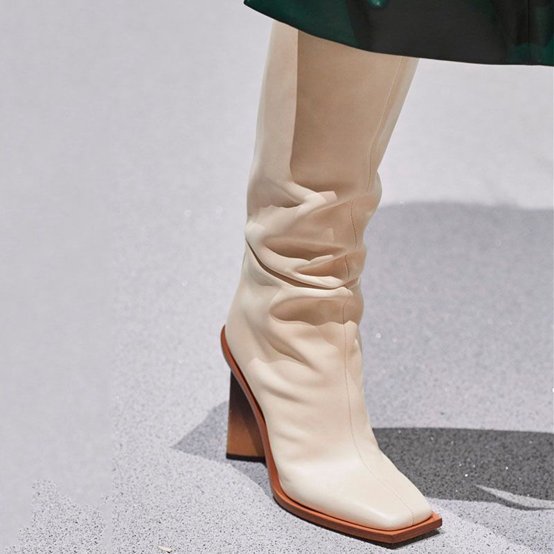 Square toe chunky heel mid boots