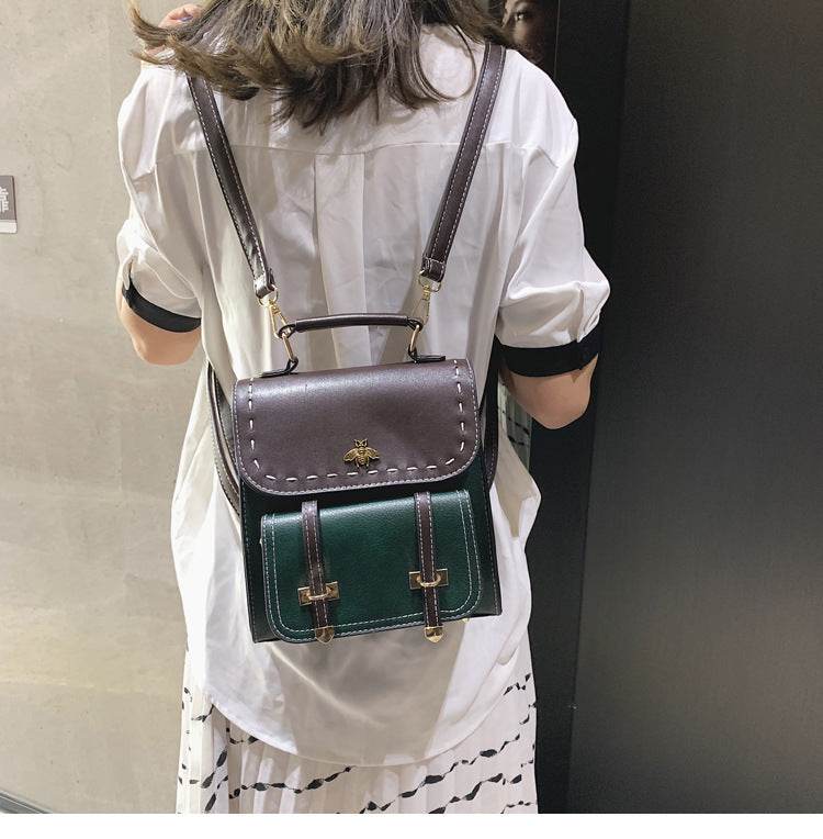 Vintage Pu Leather Women Backpack Simple Preppy Style Backpack - Mubimart