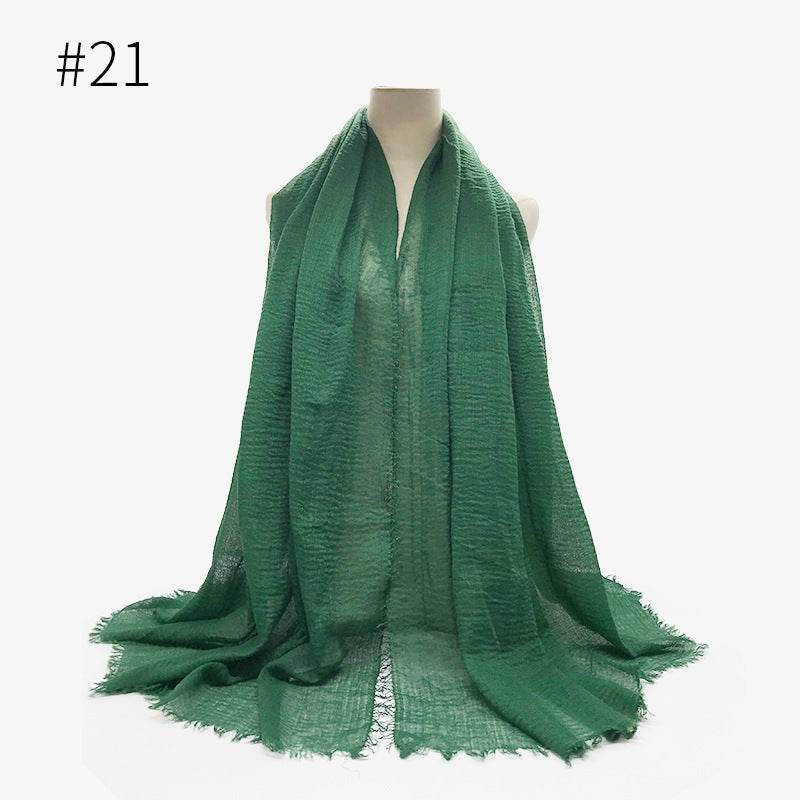 Bubble plain Scarf / cotton scarf fringes women soft solid hijab popular muffler shawls big Pashmina wrap hijab - Mubimart