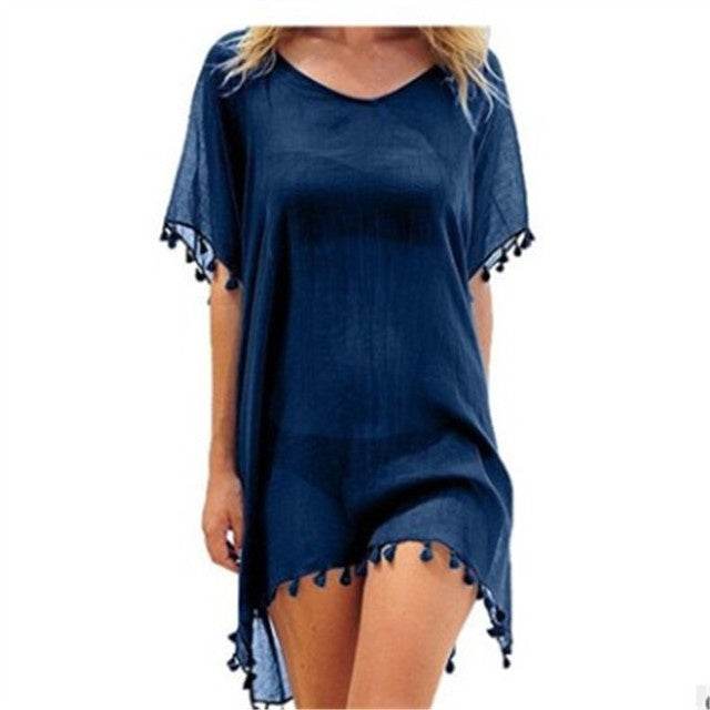 Women Blouses Loose Chiffon Dress Summer Beach Tunic Cover-Up Shirt - Mubimart