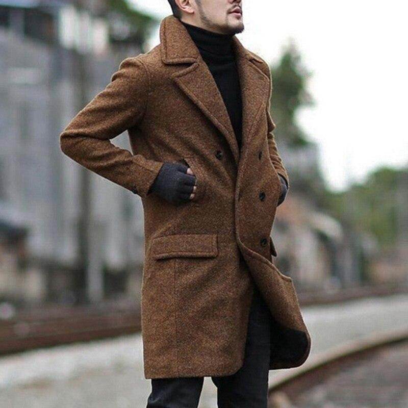 Classic woolen coat trench coat - Mubimart