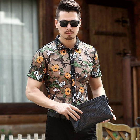 SUMMER BLOSSOMS SEE-THRU BUTTON DOWN SHIRT - Mubimart