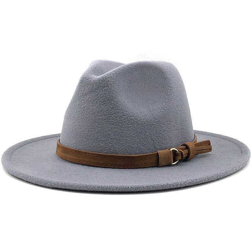 Simple Church Hat Suede Belt Woolen Hat British Style Fedora Hat Wide Brim Hat Women's Autumn And Winter Top Hat - Mubimart