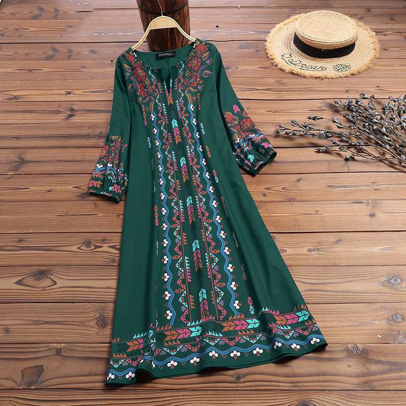 Printed casual tunic dress bohemian - Mubimart -  