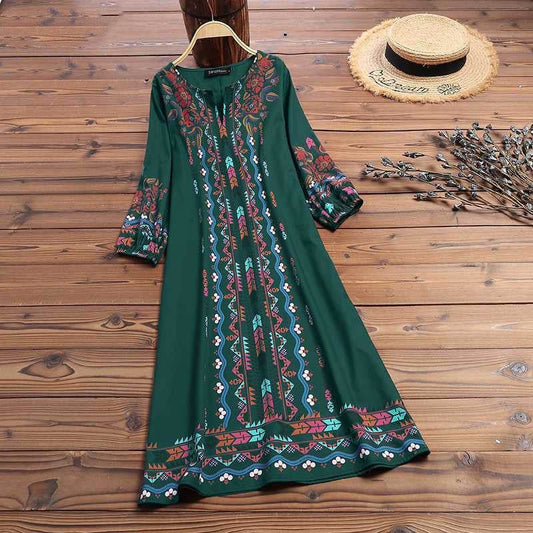 Printed casual tunic dress bohemian - Mubimart