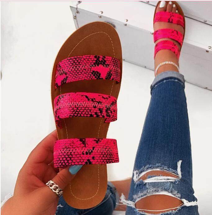 Snakeskin Flat Sandals - Mubimart