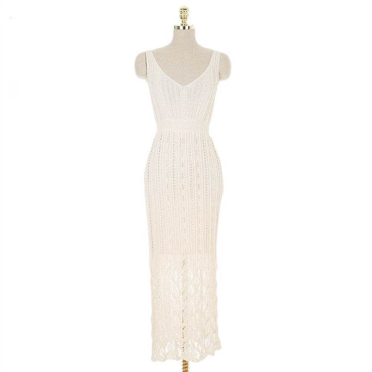 Women's V-neck openwork camisole dress - Mubimart