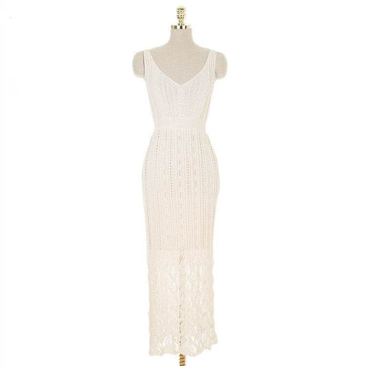 Women's V-neck openwork camisole dress - Mubimart