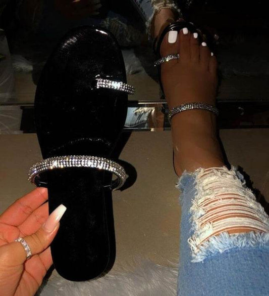 Diamond flat sandals slippers - Mubimart