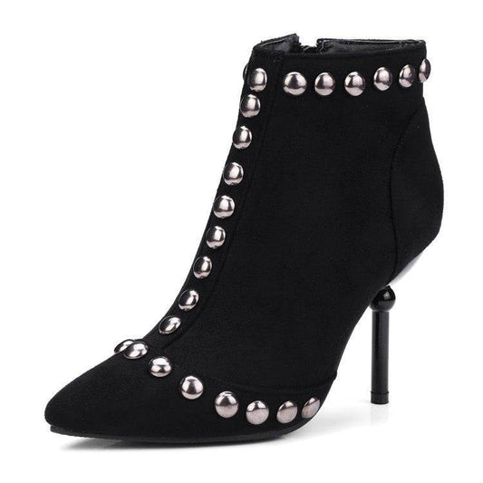 Studded high heel booties pointed - Mubimart